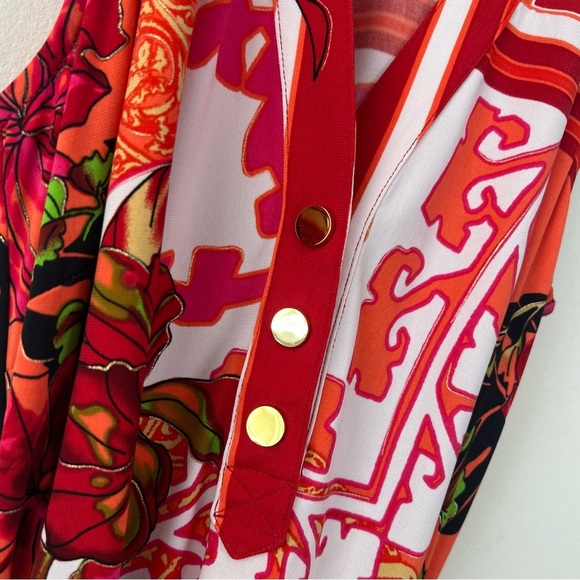 Vintage Y2k Cache Belted Printed Mini Dress Vacation Beach Tropical - Picture 3 of 7